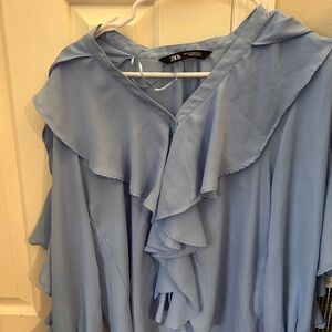 Zara Women's Light Blue Ruffle Blouse
